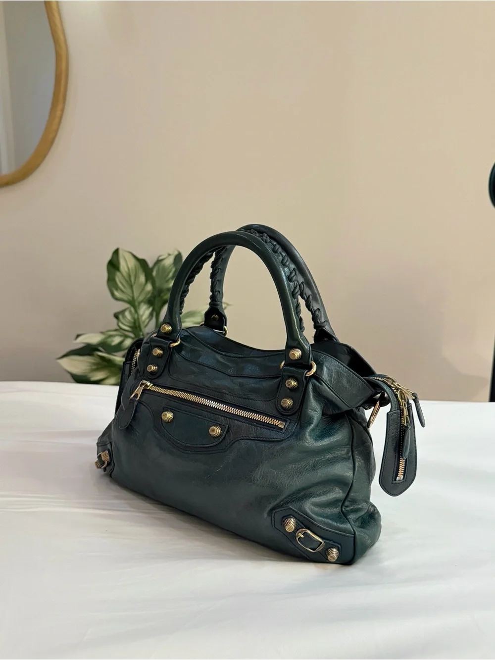 Dark green Balenciaga City bag with Strap